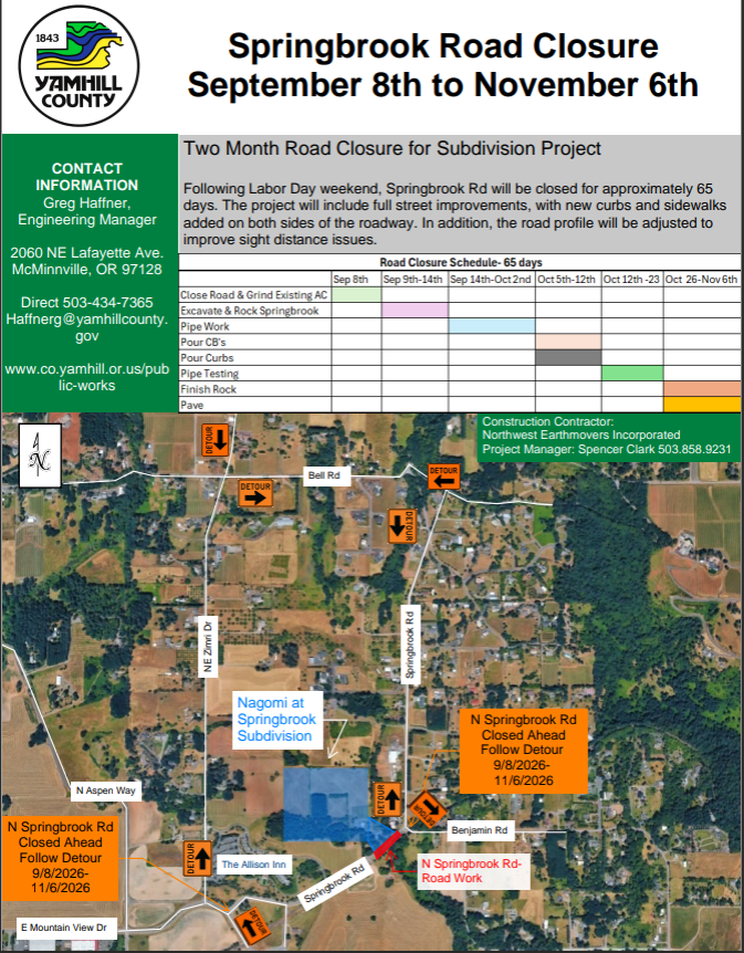 Springbrook Road Closure Flyer